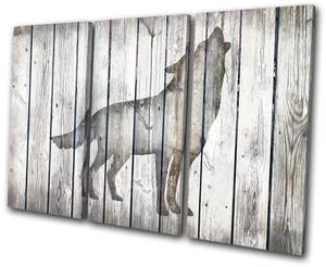 Wolf Vintage Wood Animals TREBLE CANVAS WALL ART Picture Print - Picture 1 of 1