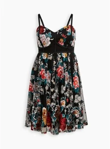 Vestido Midi Patinador Torrid Bustier Encaje Floral Negro Nuevo con Etiquetas Nuevo 12X - Imagen 1 de 6