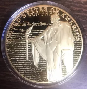 American Mint ~ Unabhängigkeitserklärung geschichtete 24k Goldmünze mit Echtheitszertifikat 2,75" - Bild 1 von 12