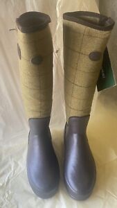 US Women Size 7 Le Chameau BTE Zena Tweed Knee High Boots Tweed New