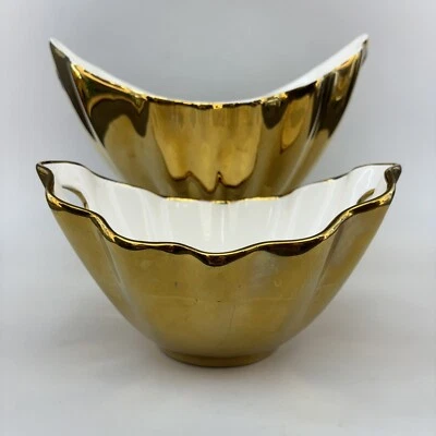 Par de 10 cuencos para servir de porcelana ovalada Strawberry Street Gold concha de almeja Foto 1 de 4