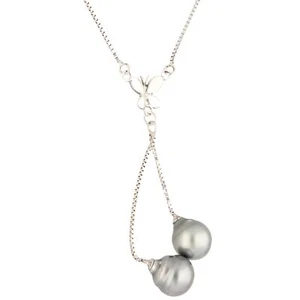 Sterling Silver 16.5-18.5"Black Pearl Butterfly Lariat Box Necklace (1mm&14x5... - Picture 1 of 2