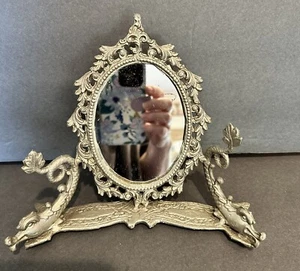 Vintage Brass Oval Mirror Dolphin Koi Fish - Picture 1 of 9