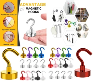 MULTICOLOUR Heavy Duty Magnetic Hooks Hanger Hold Neodymium Strong Magnet 12 MM - Picture 1 of 18