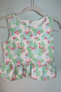 Janie and Jack Size 5 LET'S FLAMINGO Tropical Palm Peplum Stretch Ponte Top EUC - Picture 1 of 4
