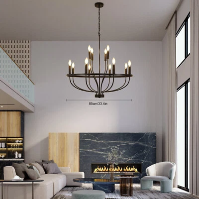 12-Light Black Chandelier Diam 33.46 in for Industrial Pendant Light Fixture - Image 1 of 4