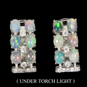 925 Sterling Silver Earrings Oval Fire Opal Natural Gemstone Jewelry - Picture 1 of 9