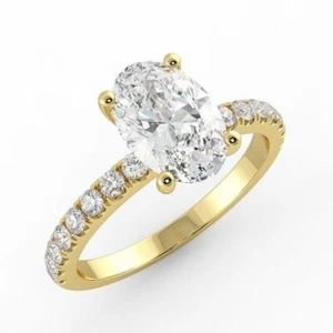 Anillo de compromiso de diamantes de corte ovalado H/SI2 0,80 CT oro amarillo brillante 14 K - Imagen 1 de 4