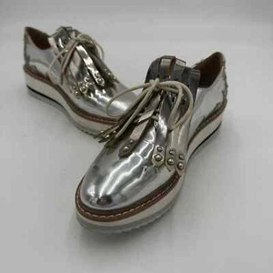 ZARA Woman Silver Metallic Mirror Platform Lace Up Oxford Derby Shoe 35 EUR 5 US - Picture 1 of 8