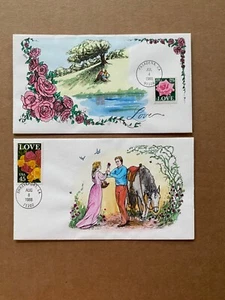 US FDC Collins Hand-Painted #2378-79 Set 2 LOVE Roses   1988 - Picture 1 of 3