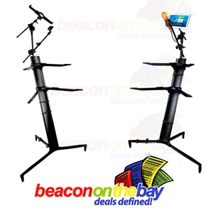 Keyboard Piano Synth Stand Portable Folding 2 Tier + Tablet Phone Mic Mount +Bag - Picture 1 of 6