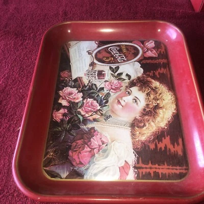 NOS-1975 Coca-Cols Hilda Clark Tray- Girl W/ Roses- Numbered 01579  75th Anniv. - Image 1 of 4