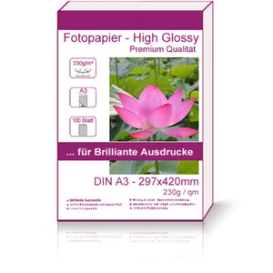 100 Blatt DIN A3 230g/m² 297x420mm Fotopapier Hglossy Photopapier hochglänzend - Bild 1 von 10