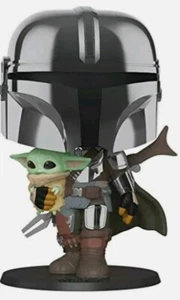 Funko POP Star Wars 🔥10" Chrome Mandalorian W/ The Child #380 Chrome In Stock🔥 - Picture 1 of 11