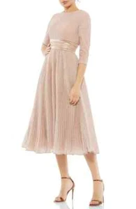 Mac Duggal Rose Gold Metallic Pleated A-Line Midi Cocktail Dress Size 4 $498 - Picture 1 of 3