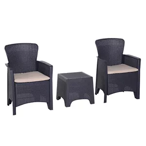 3-PCS Garden Coffee Set Rattan Chair with Coffee Table Cushion High Load Patio - Picture 1 of 7