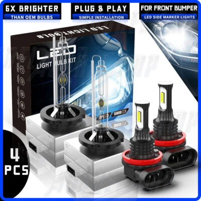 For BMW X6 2008-2014 White Front HID Headlight High-Low + LED Fog Light Bulbs 4x Foto 1 de 4