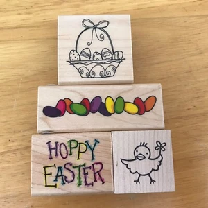 4 Stück Lot Inkadinkado Stempel Frohe Ostern Küken Eier Korb Jelly Beans - Bild 1 von 6