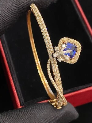 Pave 4,70 Cts Runde Brilliant Cut Diamanten Saphir Armreif Armband In 14K Gold - Bild 1 von 4