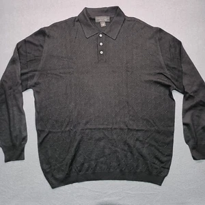 Harold Powell Polo Sweater Mens XL Black Merino Wool Blend Pullover Collared - Picture 1 of 8