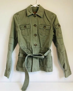JONES NEW YORK SIGNATURE Belted Military Jacket in Army Green Sz P/P 100% COTTON - Picture 1 of 12