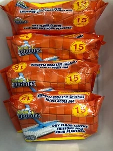 4 PACKS Of 15 BUDDIES SWEEPER DRY CLOTH QUILTED TEXTURE REFILLS FITS SWIFFER. - Picture 1 of 4