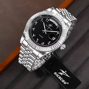 Reloj de Lujo Hombre Acero Inoxidable Número Arábigo Urbano Bling Vestido Clásico Cuarzo - Imagen 1 de 4