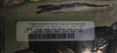 Micron MT9HTF6472PY-667D2 512MB PC2-5300P-555-12-F0 DDR2 ECC REG RAM PC667 CL5 - Image 1 of 4
