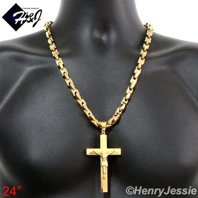 18-40 «Нержавеющая сталь 8 мм позолоченный блокировки кости ожерелье крест подвеска * BJ1 - Изображение 1 из 4