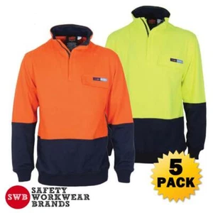 5 x DNC Workwear Mens Hi Vis 1/2 Zip Flame Resistant HRC2 Fleece Jumper New 3423 - Picture 1 of 3
