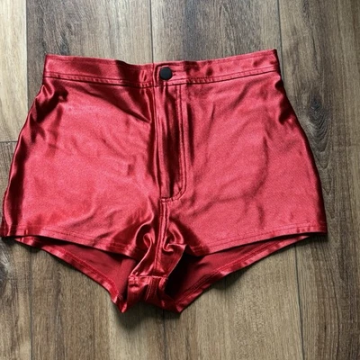NWOT American Apparel Red M Satiny Spandex Disco Hot Pants Boy Shorts Derby Y2K - Image 1 of 3