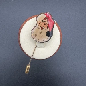 Vintage Santa Stick Pin – Hand-Painted Christmas Lapel Pin - Picture 1 of 2