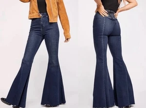 Free People Crvy Ma Cherie Bell Bottom Jeans, Lace Up Back, Women's 26 - Picture 1 of 11