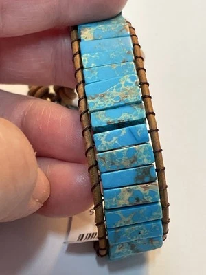 Pulsera trenzada de cuero jaspe imperial azul cierre de botón de piedras preciosas NUEVA 20% DE DESCUENTO Foto 1 de 4