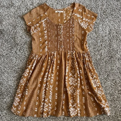 Mini Vestido Boho Rip Curl Smock Para Mujer S Naranja Ikat Floral Bebé Muñeca Playa Surf Foto 1 de 4