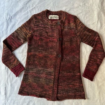 Cárdigan Aventura Marled S Borgoña Naranja Cierre Asimétrico Acento Crochet Foto 1 de 4