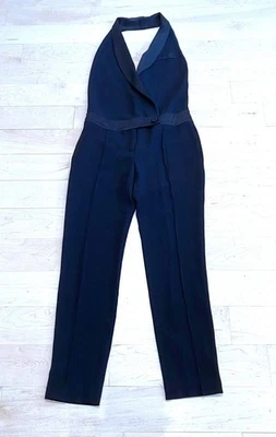 HH HAUTE HIPPIE Black Stretch Silk Halter  Backless Jumpsuit  size 0 - Image 1 of 4