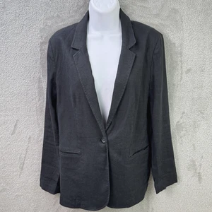 J Jill Blazer Stretch Linen Single- Button Lapels Womens PS Black Relaxed Fit - Picture 1 of 16