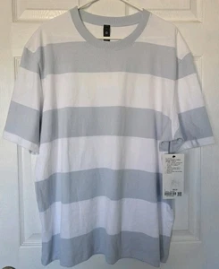 NUEVO CON ETIQUETAS Camiseta Jersey Algodón Peso Pesado Talla L L Lululemon Rayas Blancas y Azul Claras - Imagen 1 de 6