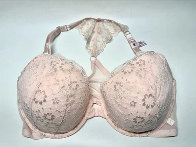 Sutiã Victoria’s Secret renda pêssego e malha floral acolchoado levemente forrado 38DD novo com etiquetas - Imagem 1 de 4