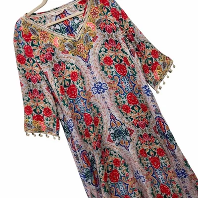 Vestido Caftán Ipanema Suave Surroundings Bordado Cuentas Maxi Boho Artístico Talla PL Foto 1 de 4