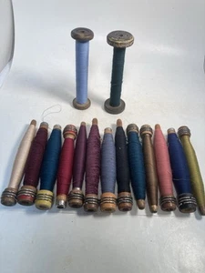 Wrapped Wood Quills, Bobbins, Spools, Threaded, Textile, lot of 15 - Picture 1 of 5
