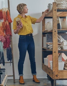 Duluth Jeans Size 10 Jean-Netics High Rise Slim Leg Front Seam Work Wear Chore - Picture 1 of 13