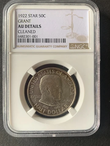 1922 Grant commemorative half dollar WITH STAR! -NGC AU Details- Cleaned Cover