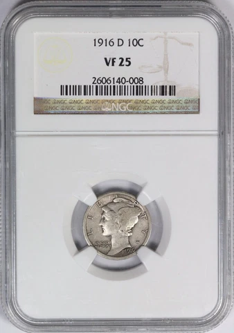 1916-D NGC 10C Silver Mercury Dime VF25 Key Date US Coin Cover