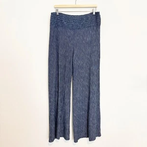XCVI Wide Leg Cotton Pull On Smocked Pants Boho Lagenlook Beachy Coastal Medium - Picture 1 of 9