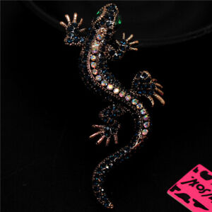 Lovely Navy Crystal Gecko Wall Lizard Retro Fashion Women Charm Brooch Pin Gift