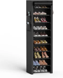 Narrow Shoe Rack with Covers 10 Tiers Tall Shoe Rack for Closet Entryway Sturdy  - Picture 1 of 7