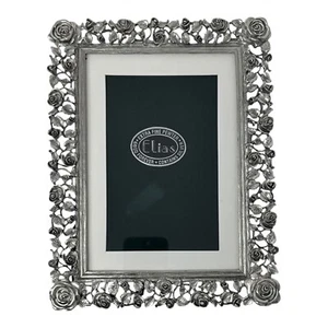 Cornice portafoto rosa traliccio argento 925 peltro fine Elias 1997 5 x 7 foto alta 9" - Foto 1 di 14
