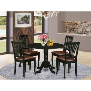 5-Piece Dining Set Kitchen Table and Chairs Wood Black Faux Leather Padded Seat - Picture 1 of 9